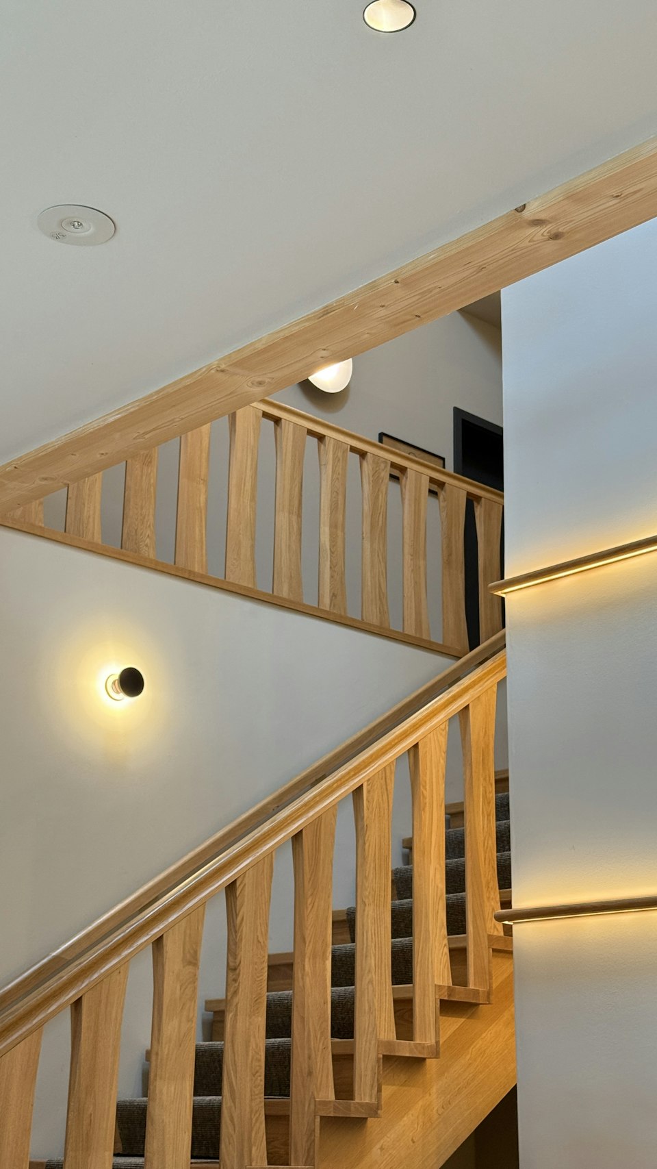 Natural wood staircase in a home