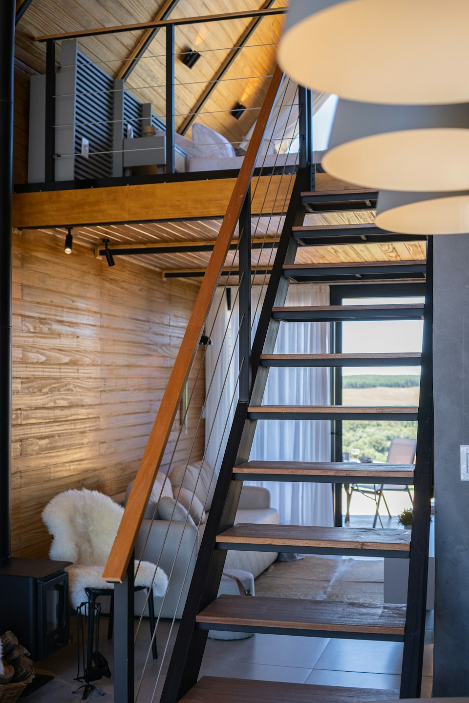 Contemporary wood staircase in a loft