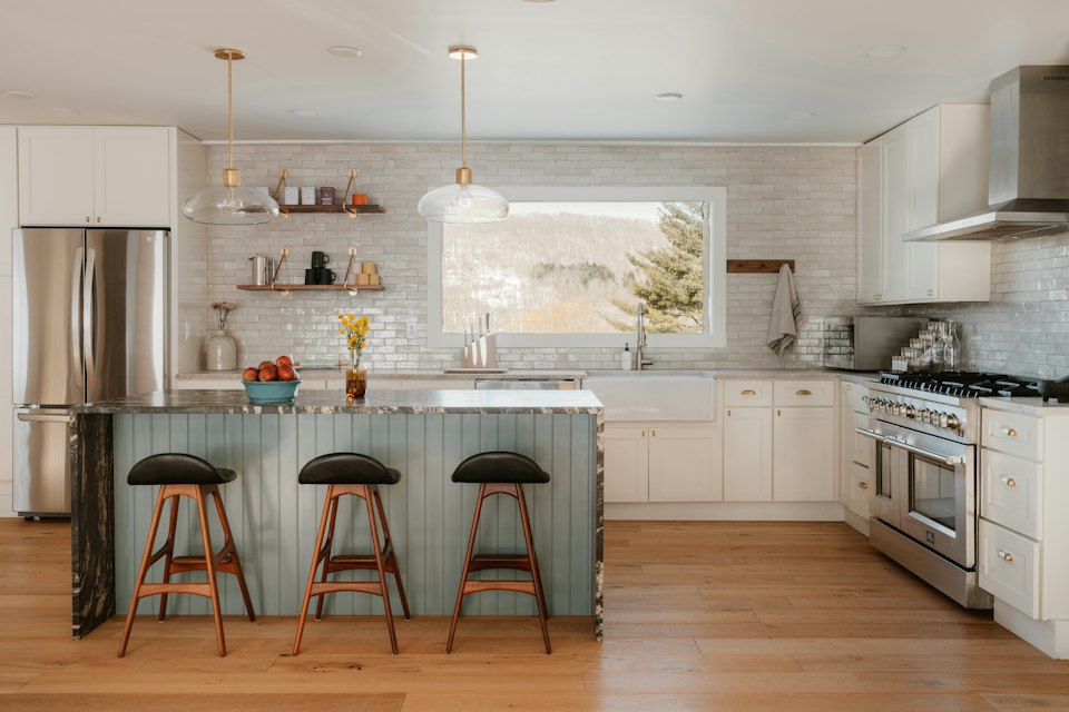 Modern kitchen with wood-look flooring